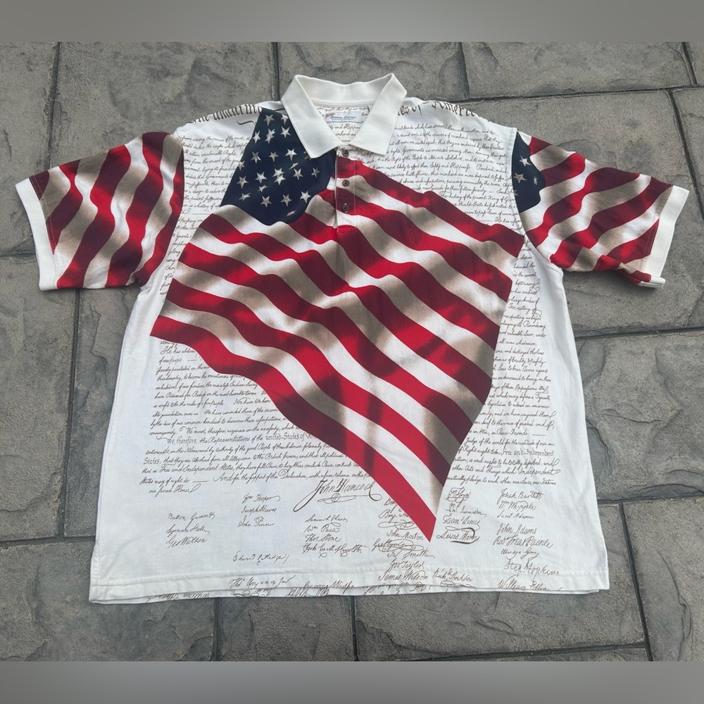 Patriotic American Flag Declaration of Independence AOP Polo Shirt XXL